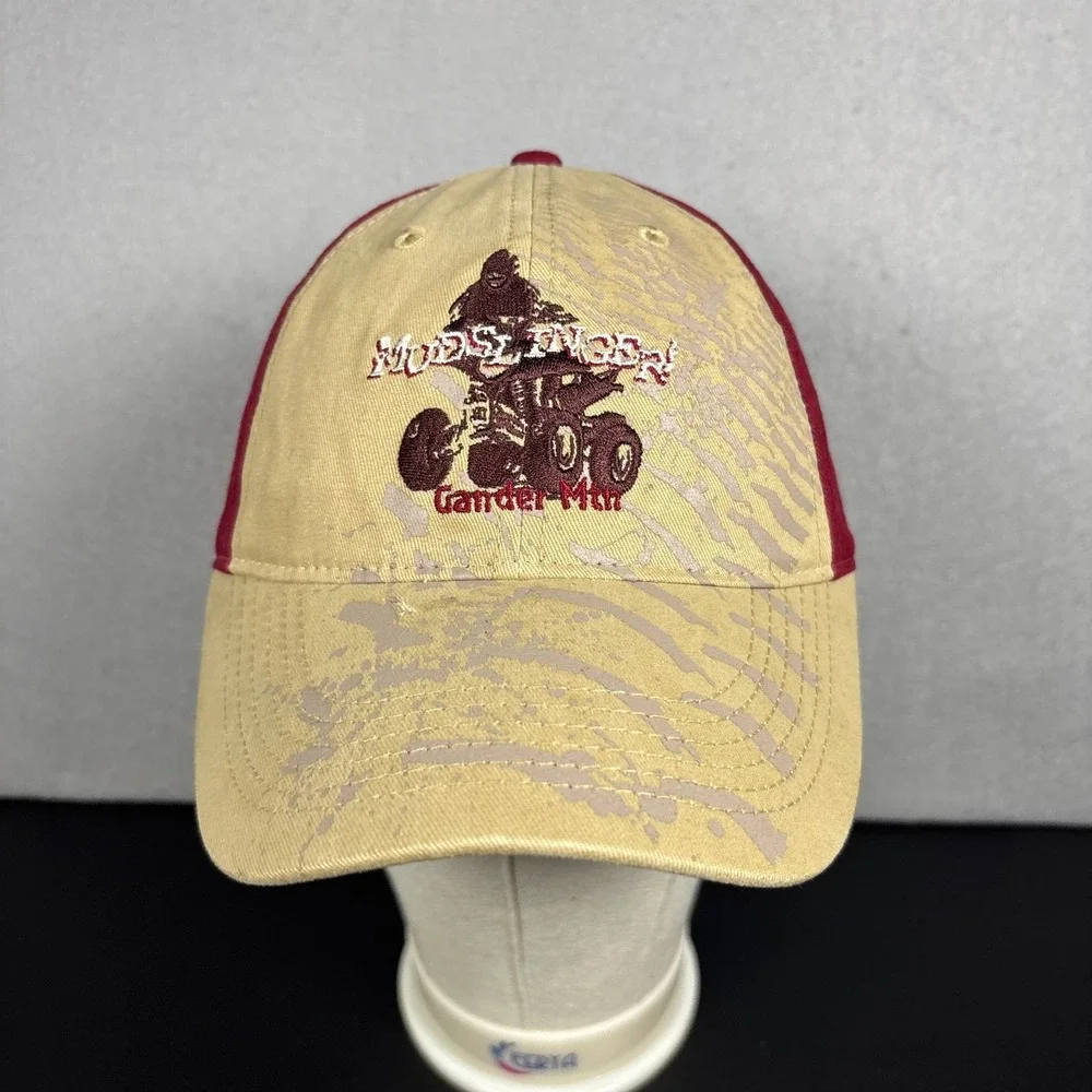 Gander Mountain Mud Slinger ATV Four Wheeler Hat Baseball Cap Tan Maroon OSFM